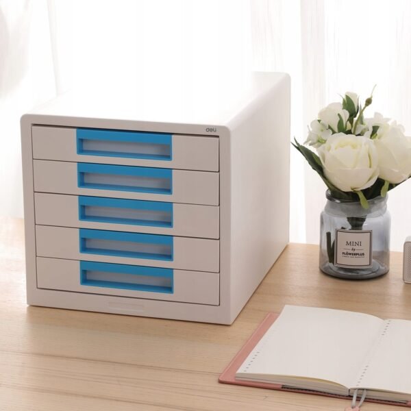 Biało-niebieski pojemnik z 5 szufladami - obrazek 2