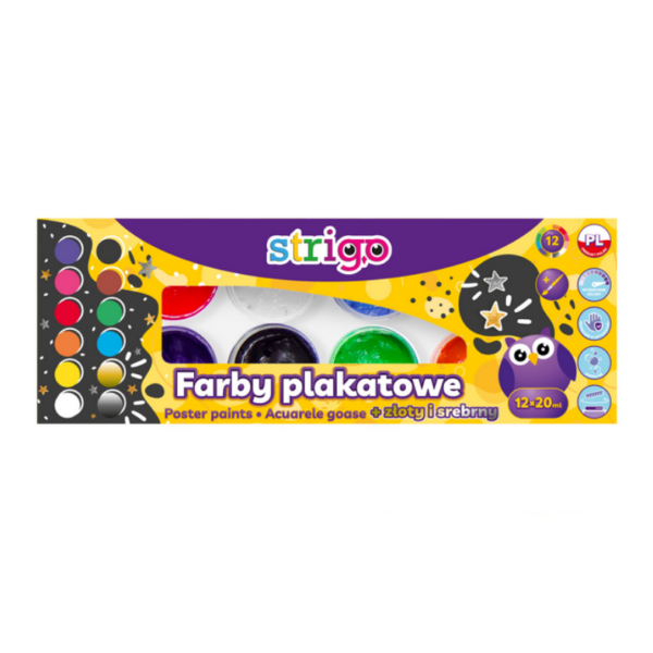 Farby plakatowe 12 kolorów + pędzel