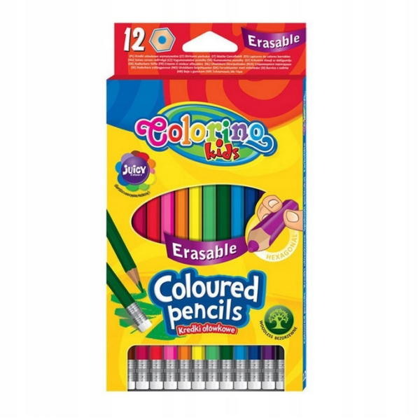 Kredki ołówkowe wymazywalne 12 kolorów