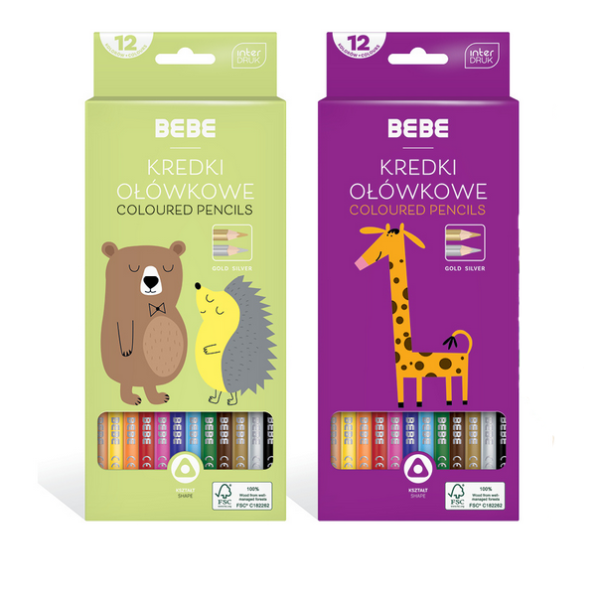 Kredki ołówkowe trójkątne 12 kolorów