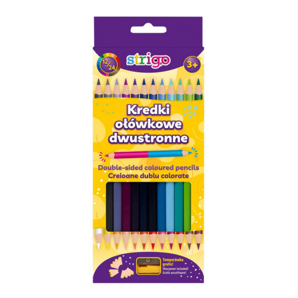 Kredki ołówkowe dwustronne 12 sztuk + temperówka