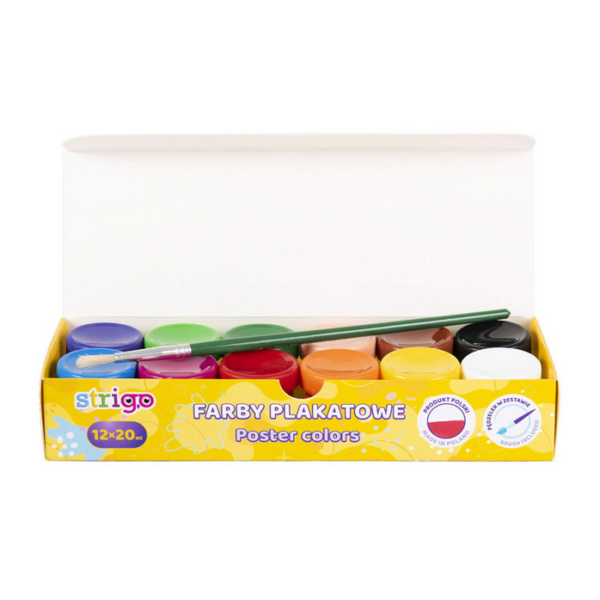 Farby plakatowe 12 kolorów + pędzel - obrazek 3