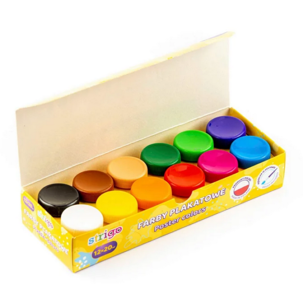 Farby plakatowe 12 kolorów + pędzel - obrazek 2