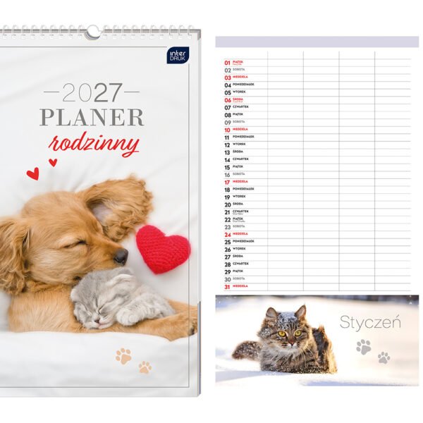 Kalendarz ścienny 2027 planner rodzinny 25x43 cm Zwierzaki 1/20