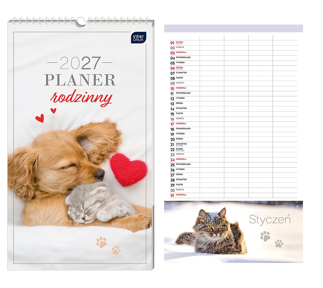 2261484 Kalendarz ścienny 2027 planner rodzinny 25x43 cm Zwierzaki 1/20 - obrazek 1